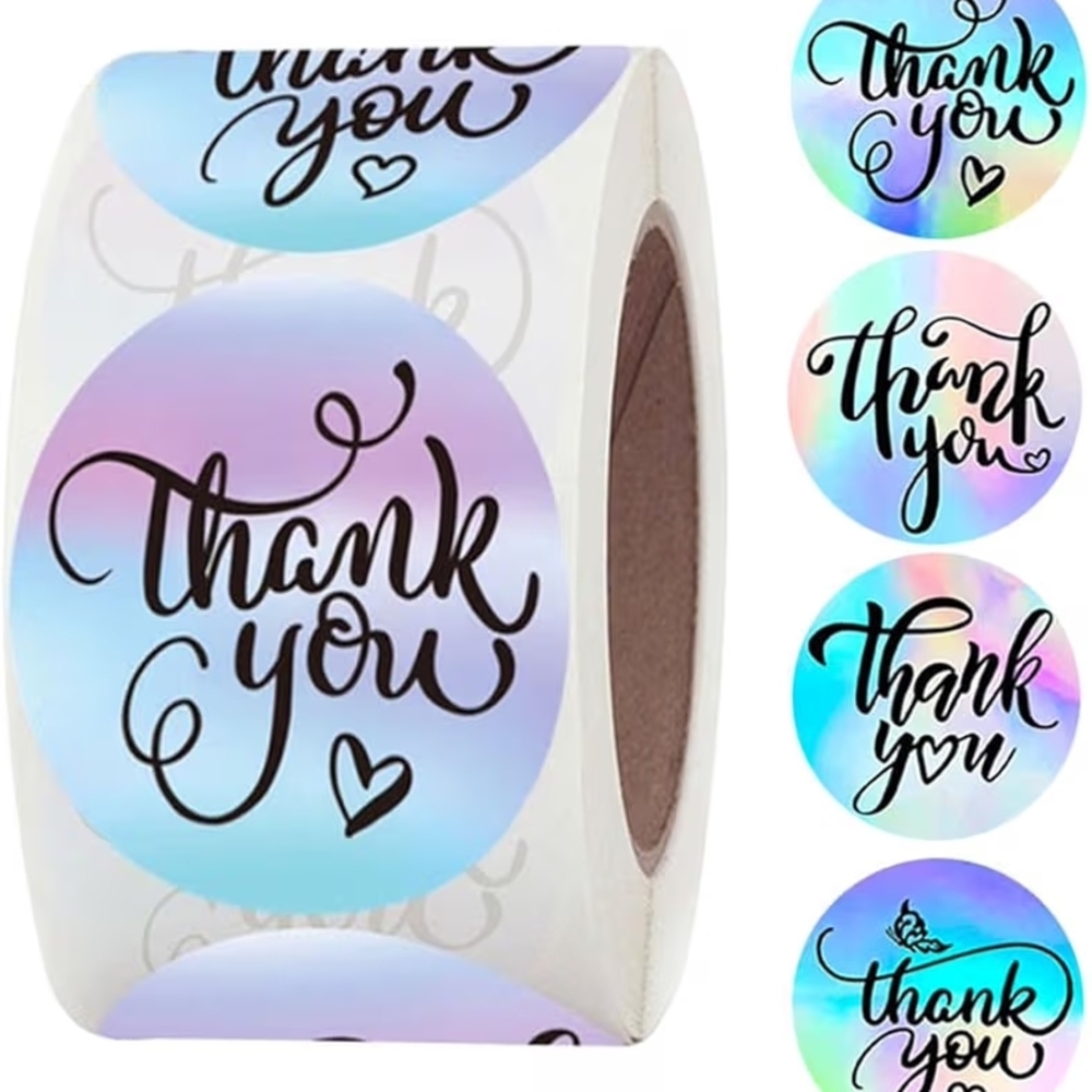 500 Thank You Stickers Roll with Pastel Gradient